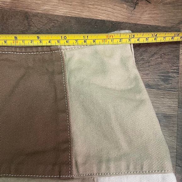 PacSun Patchwork Denim Mini Skirt โ Brown/Khaki, Size 24 - Picture 7 of 8